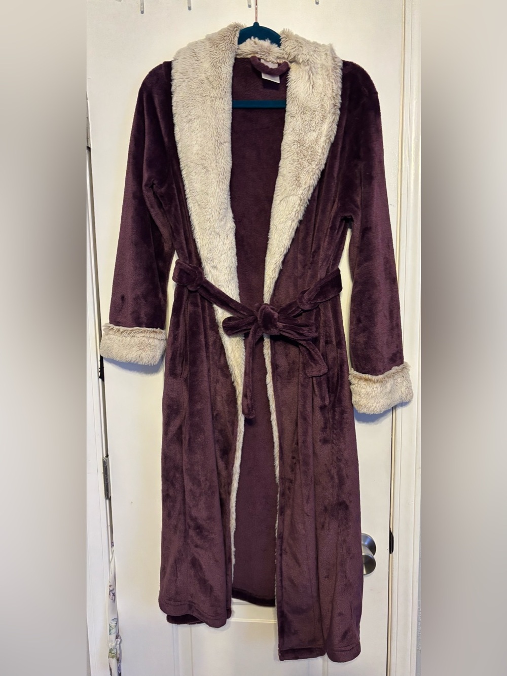 Secret Treasures Purple Robe with Cream Faux Fur Trim